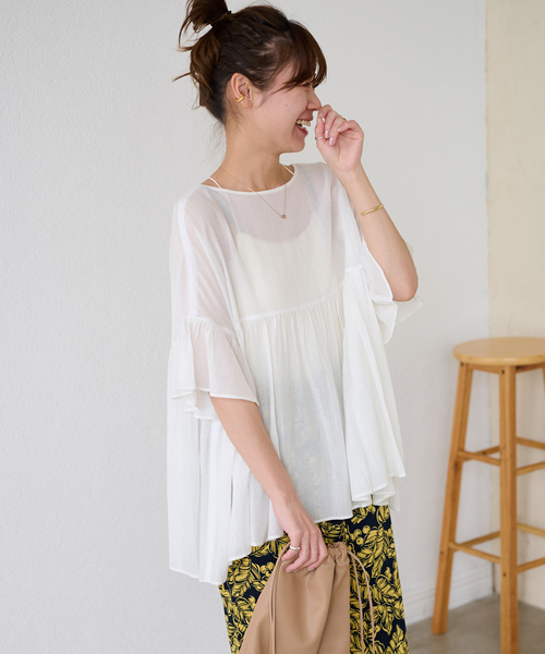 JOURNAL STANDARD relume（ジャーナルスタンダード　レリューム）の「《追加》レーヨンコットンボイルボリュームギャザープルオーバー（シャツ/ブラウス・レディース・ライトブルー/ブラック/ホワイト・FREE）」の10枚目の写真