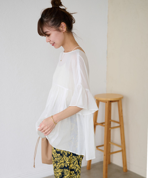 JOURNAL STANDARD relume（ジャーナルスタンダード　レリューム）の「《追加》レーヨンコットンボイルボリュームギャザープルオーバー（シャツ/ブラウス・レディース・ライトブルー/ブラック/ホワイト・FREE）」の11枚目の写真