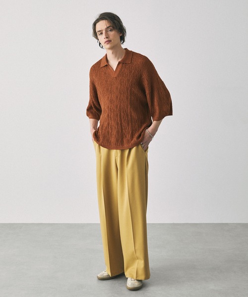 EMMA CLOTHES(エマクローズ)の「ジャガードスキッパールーズニットポロシャツ EMMA CLOTHES(ポロシャツ・メンズ・ブラック/アイボリー/カーキ/ダークブラウン/テラコッタ/マスタード/ブルー/ワイン/チャコールグレー/ライトパープル/ライトグレー/ブラウン/グレイッシュブルー・M/L/S)」の20枚目の写真