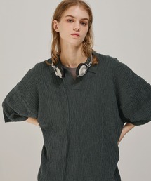 EMMA CLOTHES（エマクローズ）の「ジャガードスキッパールーズニット半袖ポロシャツ EMMA CLOTHES（ポロシャツ）」