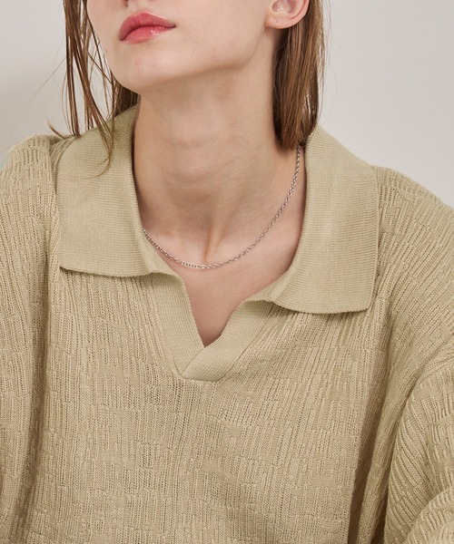 EMMA CLOTHES(エマクローズ)の「ジャガードスキッパールーズニット半袖ポロシャツ EMMA CLOTHES(ポロシャツ・メンズ・ブラック/アイボリー/カーキ/ダークブラウン/テラコッタ/マスタード/ブルー/ワイン/チャコールグレー/ライトパープル/ライトグレー/ブラウン/グレイッシュブルー/ライトブラウン/ブルー系・M/L/S)」の22枚目の写真
