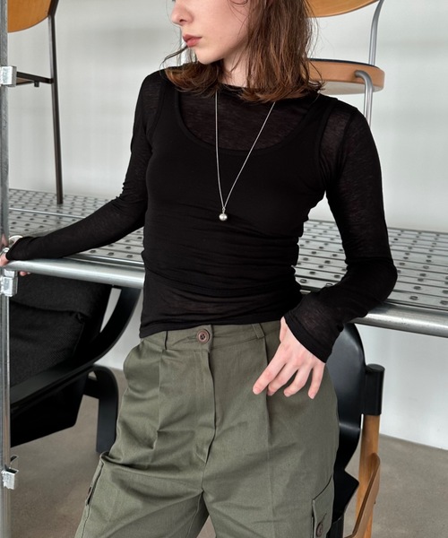 Didot.showroom(ディドット ショールーム)の「タンクレイヤードシアーロンT《セット販売》(Tシャツ/カットソー・レディース・ブラック/スカイブルー/チャコール/ホワイト・FREE)」の13枚目の写真