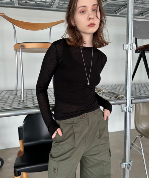 Didot.showroom(ディドット ショールーム)の「タンクレイヤードシアーロンT《セット販売》(Tシャツ/カットソー・レディース・ブラック/スカイブルー/チャコール/ホワイト・FREE)」の16枚目の写真