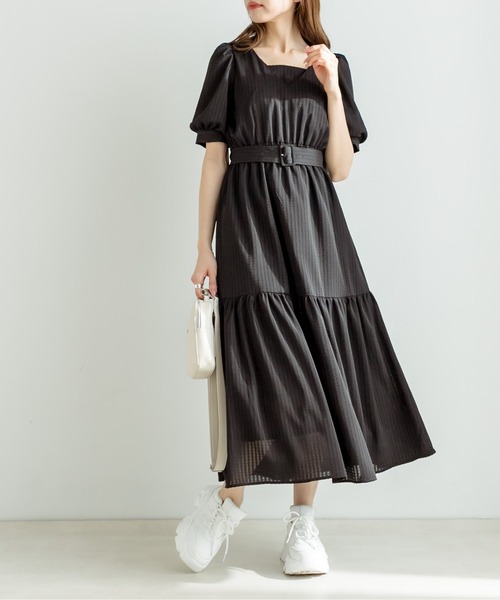 OLIVE des OLIVE(オリーブデオリーブ)の「ダブルフロントベルト付きワンピース(ワンピース・レディース・サックスブルー/ブラック/オフホワイト/ブルー系その他・FREE)」の2枚目の写真