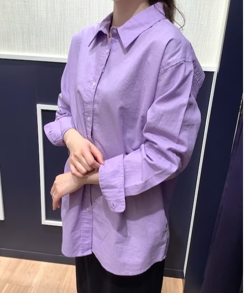 Pitta Re:)（ピッタリ）の「綿麻 ゆるシルエット 長袖カジュアルシャツ（シャツ/ブラウス・レディース・カーキオリーブ/ラベンダー/ダークオレンジ/ブラック・FREE）」の3枚目の写真