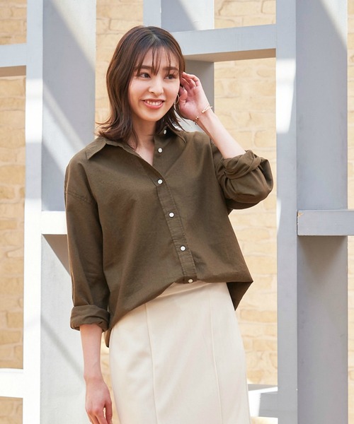 Pitta Re:)（ピッタリ）の「綿麻 ゆるシルエット 長袖カジュアルシャツ（シャツ/ブラウス・レディース・カーキオリーブ/ラベンダー/ダークオレンジ/ブラック・FREE）」の2枚目の写真