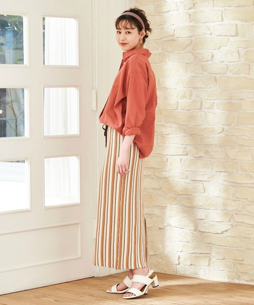 Pitta Re:)（ピッタリ）の「綿麻 ゆるシルエット 長袖カジュアルシャツ（シャツ/ブラウス・レディース・カーキオリーブ/ラベンダー/ダークオレンジ/ブラック・FREE）」の19枚目の写真