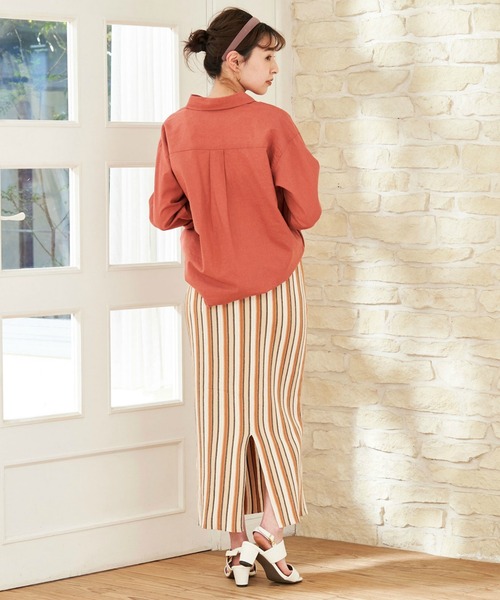 Pitta Re:)（ピッタリ）の「綿麻 ゆるシルエット 長袖カジュアルシャツ（シャツ/ブラウス・レディース・カーキオリーブ/ラベンダー/ダークオレンジ/ブラック・FREE）」の21枚目の写真