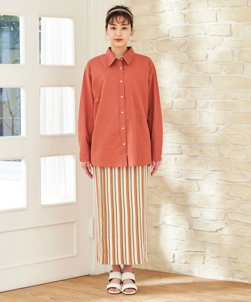 Pitta Re:)（ピッタリ）の「綿麻 ゆるシルエット 長袖カジュアルシャツ（シャツ/ブラウス・レディース・カーキオリーブ/ラベンダー/ダークオレンジ/ブラック・FREE）」の18枚目の写真