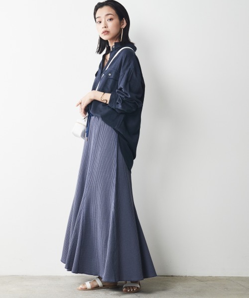 CHIC STYLE（シックスタイル）の「＜大きいサイズ＞綿100％ワッフルマーメイドスカート シックスタイル（スカート・レディース・ネイビー/スミクロ/アイボリー・L/LL/3L/4L/5L）」の6枚目の写真