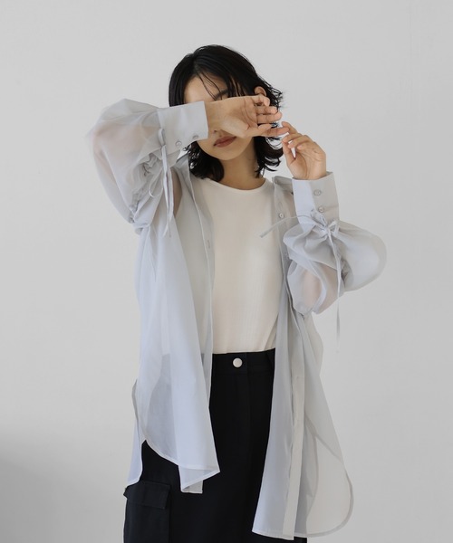 hellam（へラム）の「オーガンジー バックドロストシャツ（シャツ/ブラウス・レディース・オフホワイト/イエロー/ブラック/グレー/ネイビー・FREE）」の10枚目の写真