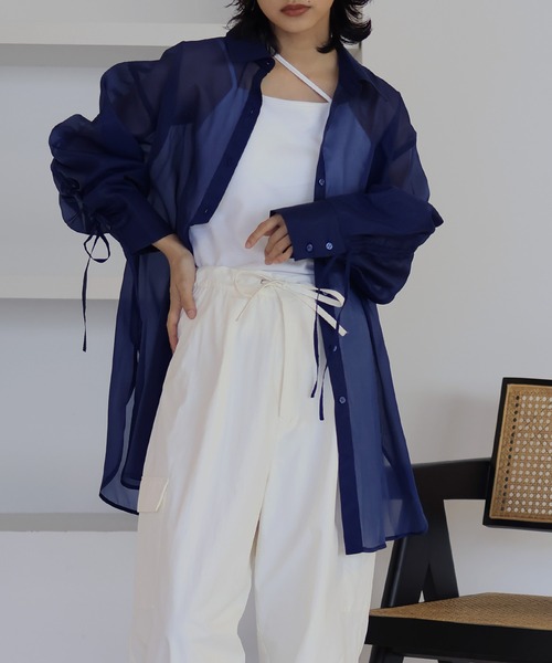 hellam（へラム）の「オーガンジー バックドロストシャツ（シャツ/ブラウス・レディース・オフホワイト/イエロー/ブラック/グレー/ネイビー・FREE）」の18枚目の写真