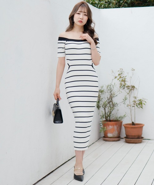 セール】カットアウトボーダーニットワンピース（ワンピース
