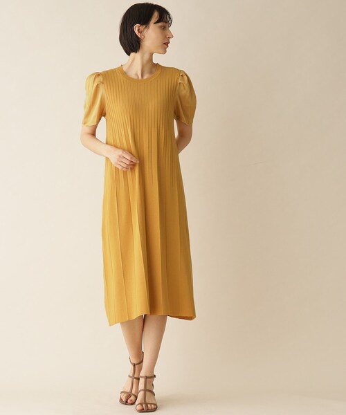 プリーツデザインニットワンピース【洗濯機洗い可/アンチピリング】