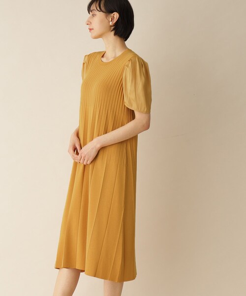 プリーツデザインニットワンピース【洗濯機洗い可/アンチピリング】