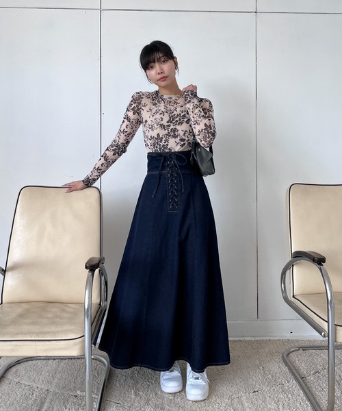 EPIMI E'PIMMY（エピミエピミー）の「マルチレースアップロングデニムスカート（デニムスカート・レディース・ネイビー/ブラック・MEDIUM）」の8枚目の写真