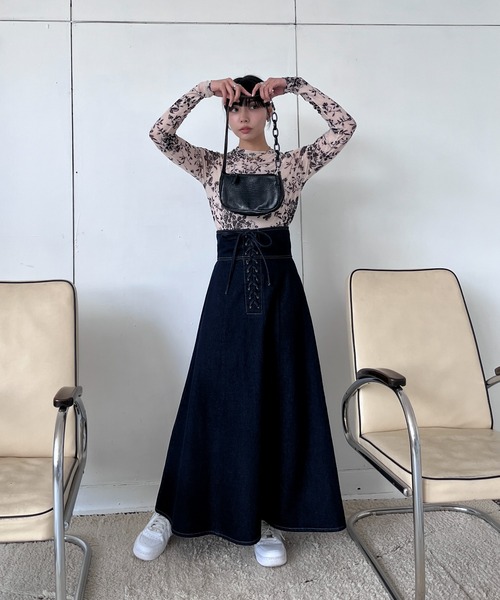 EPIMI E'PIMMY（エピミエピミー）の「マルチレースアップロングデニムスカート（デニムスカート・レディース・ネイビー/ブラック・MEDIUM）」の14枚目の写真