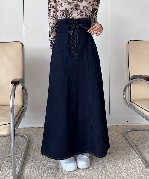 EPIMI E'PIMMY（エピミエピミー）の「マルチレースアップロングデニムスカート（デニムスカート・レディース・ネイビー/ブラック・MEDIUM）」の12枚目の写真