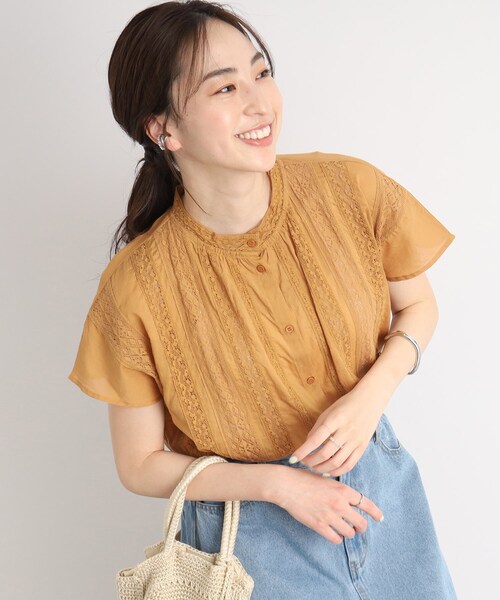 DRESKIP（ドレスキップ）の「◆【夏になると着たくなる】レ－ス切り替えブラウス（シャツ/ブラウス・レディース・オレンジ/ブラック/オフホワイト・03/02）」の3枚目の写真