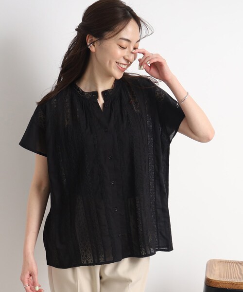 DRESKIP（ドレスキップ）の「◆【夏になると着たくなる】レ－ス切り替えブラウス（シャツ/ブラウス・レディース・オレンジ/ブラック/オフホワイト・03/02）」の2枚目の写真