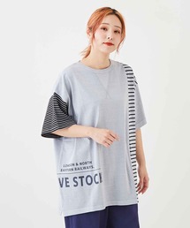 CUBE SUGAR（キューブシュガー）の「WEB限定OE天竺カットソーボーダー切替プリントTシャツ（Tシャツ/カットソー）」