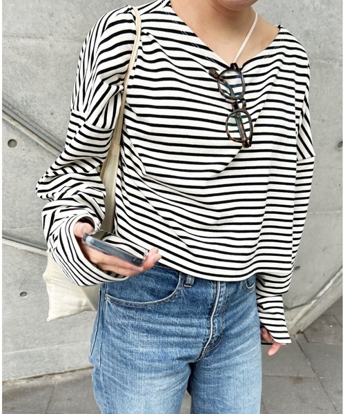 SHENERY シーナリー　ボーダーカットソー　ミントカラー SHENERY（シーナリー）の「サイドスリットボーダーカットソー（Tシャツ