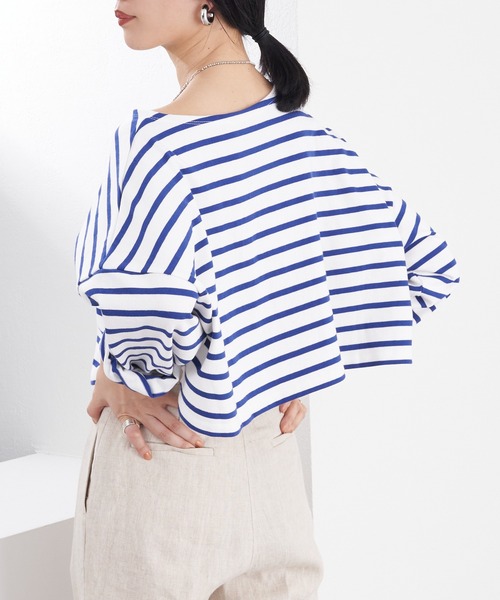 SHENERY(シーナリー)の「クロップドボーダーカットソー(Tシャツ/カットソー・レディース・レッド/ブラック/ブルー・FREE)」の9枚目の写真