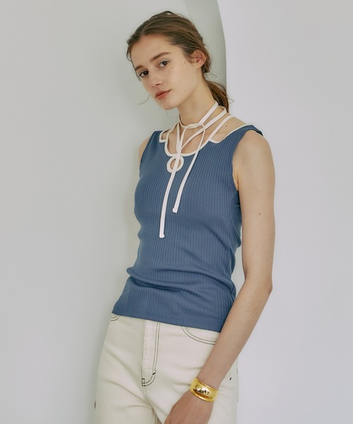 PUBLIC TOKYO(パブリックトウキョウ)の「【カップ付き・華奢見え】サークルホールカップインタンク/カップ付きキャミ(タンクトップ・レディース・ブラック/グレー/アイボリー/ブルー/サックスブルー・FREE)」の18枚目の写真