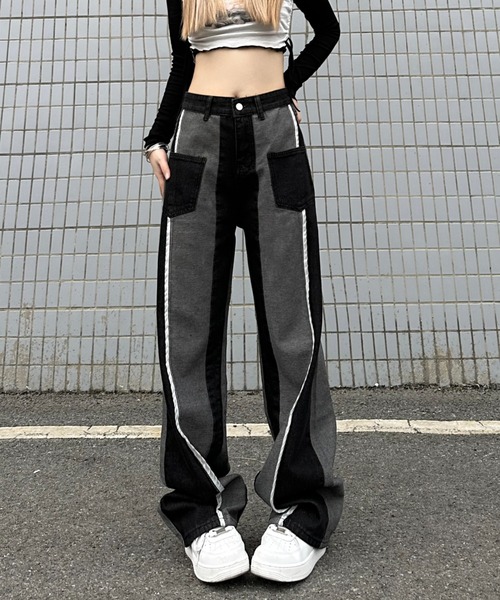 Vipoa（ヴィポア）の「Reverse design wide denim pants（デニムパンツ・レディース・ブラック・MEDIUM/LARGE）」の2枚目の写真