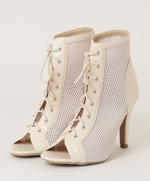 LOVEHUNTER(ラブハンター)の「LOVEHUNTER/9.5cmヒール レースアップメッシュブーツサンダル(1625)(サンダル・レディース・アイボリー/ブラック・S/M/L/LL)」の1枚目の写真