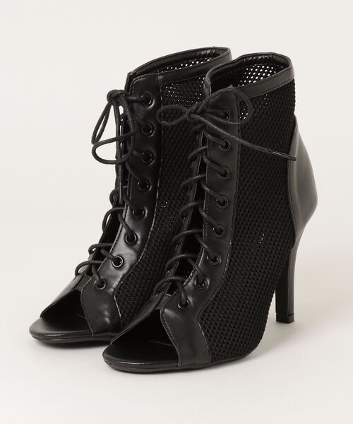 LOVEHUNTER(ラブハンター)の「LOVEHUNTER/9.5cmヒール レースアップメッシュブーツサンダル(1625)(サンダル・レディース・アイボリー/ブラック・S/M/L/LL)」の2枚目の写真