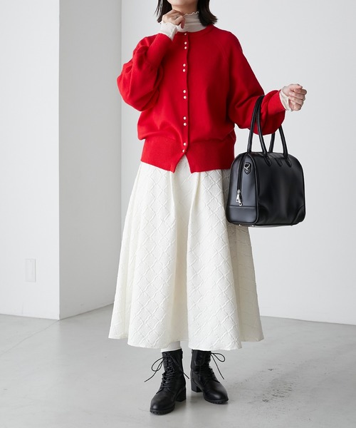 BONLECILL(ボンルシール)の「【セットアップ対応】ダイヤ柄ふくれジャガード エンボスボリュームフレアスカート(スカート・レディース・アイボリー/ブラック/ブラウン・FREE)」の9枚目の写真