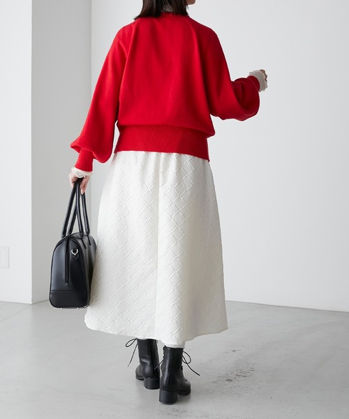 BONLECILL(ボンルシール)の「【セットアップ対応】ダイヤ柄ふくれジャガード エンボスボリュームフレアスカート(スカート・レディース・アイボリー/ブラック/ブラウン・FREE)」の10枚目の写真