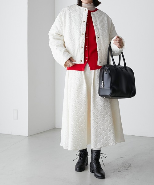 BONLECILL(ボンルシール)の「【セットアップ対応】ダイヤ柄ふくれジャガード エンボスボリュームフレアスカート(スカート・レディース・アイボリー/ブラック/ブラウン・FREE)」の13枚目の写真