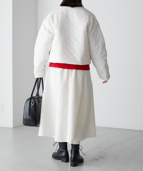 BONLECILL(ボンルシール)の「【セットアップ対応】ダイヤ柄ふくれジャガード エンボスボリュームフレアスカート(スカート・レディース・アイボリー/ブラック/ブラウン・FREE)」の14枚目の写真