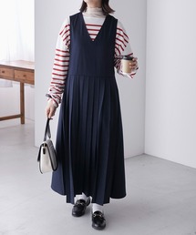 BONLECILL | 2way Vネック/ クルーネック プリーツジャンパースカート(ジャンパースカート)