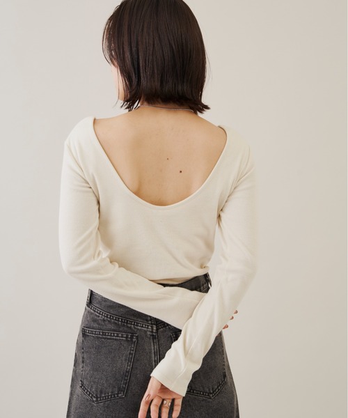 Shelly island（シェリーアイランド）の「カップ付きバックオープンロンT（Tシャツ/カットソー・レディース・ブラック/ホワイト/ピンク/ブラウン/チャコールグレー・FREE）」の13枚目の写真