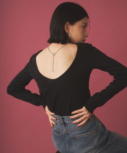 Shelly island（シェリーアイランド）の「カップ付きバックオープンロンT（Tシャツ/カットソー・レディース・ブラック/ホワイト/ピンク/ブラウン/チャコールグレー・FREE）」の16枚目の写真