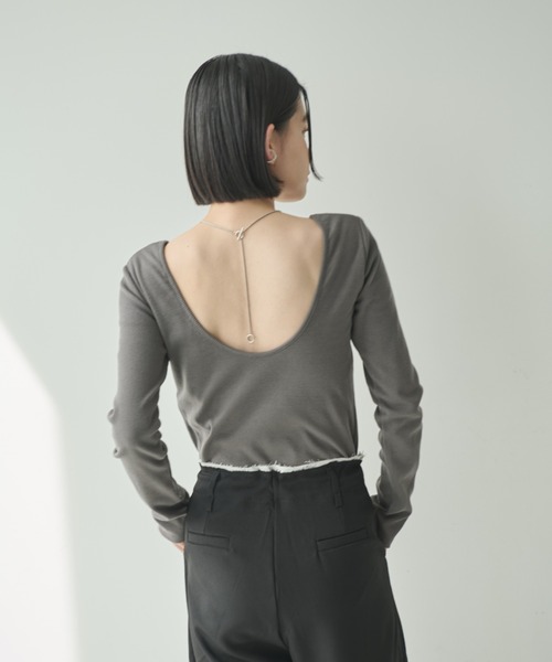 Shelly island（シェリーアイランド）の「カップ付きバックオープンロンT（Tシャツ/カットソー・レディース・ブラック/ホワイト/ピンク/ブラウン/チャコールグレー・FREE）」の22枚目の写真