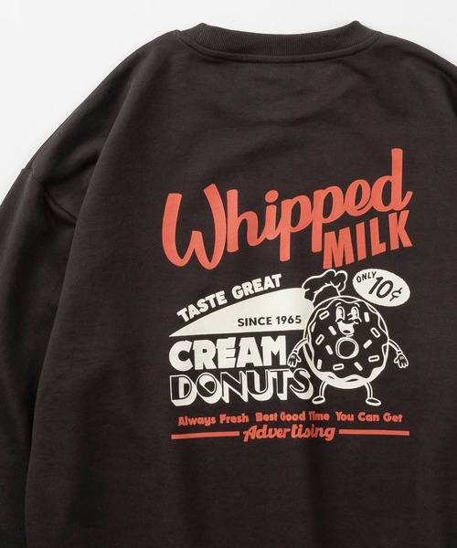 POWER TO THE PEOPLE(パワートゥーザピープル)の「【Power To The People/パワー・トゥ・ザ・ピープル】「CREAM DONUTS/クリームドーナツ」 ワンポイントロゴ刺繍&バックイラストデザイン スウェット(スウェット・レディース・ヘザーグレー/チャコールグレー/ブラック・M/L/XL)」の1枚目の写真