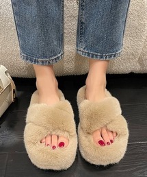 Burner（バーナー）の「【OKUOKU　0909】クロス / デザイン / フェイクファー / ルームシューズ oku-shoes-683127891031-17 U（ルームシューズ/スリッパ・メンズ）」