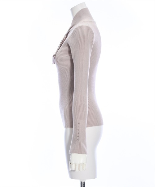 clear（クリア）の「ネックパールリボンリブニットトップス（ニット/セーター・レディース・アイボリー/ブラック/ピンクベージュ/グレイッシュベージュ・F）」の6枚目の写真