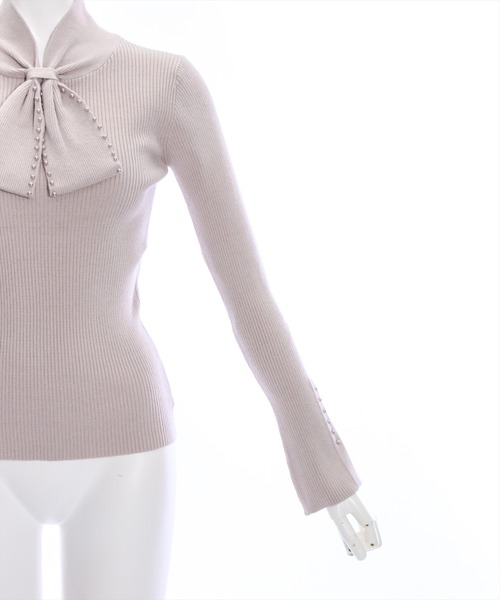 clear（クリア）の「ネックパールリボンリブニットトップス（ニット/セーター・レディース・アイボリー/ブラック/ピンクベージュ/グレイッシュベージュ・F）」の10枚目の写真