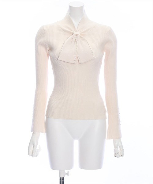 clear（クリア）の「ネックパールリボンリブニットトップス（ニット/セーター・レディース・アイボリー/ブラック/ピンクベージュ/グレイッシュベージュ・F）」の22枚目の写真