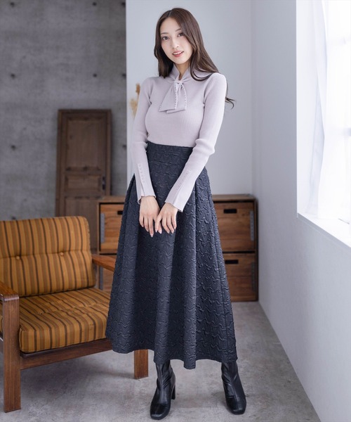 clear（クリア）の「ネックパールリボンリブニットトップス（ニット/セーター・レディース・アイボリー/ブラック/ピンクベージュ/グレイッシュベージュ・F）」の16枚目の写真