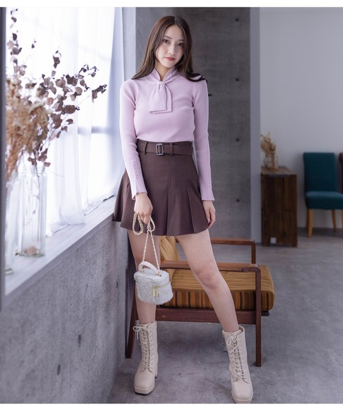 clear（クリア）の「ネックパールリボンリブニットトップス（ニット/セーター・レディース・アイボリー/ブラック/ピンクベージュ/グレイッシュベージュ・F）」の20枚目の写真