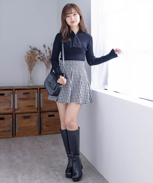 clear（クリア）の「ネックパールリボンリブニットトップス（ニット/セーター・レディース・アイボリー/ブラック/ピンクベージュ/グレイッシュベージュ・F）」の15枚目の写真