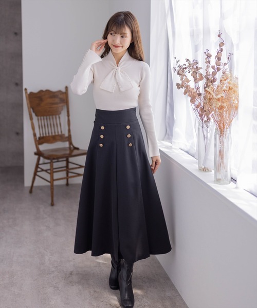 clear（クリア）の「ネックパールリボンリブニットトップス（ニット/セーター・レディース・アイボリー/ブラック/ピンクベージュ/グレイッシュベージュ・F）」の21枚目の写真