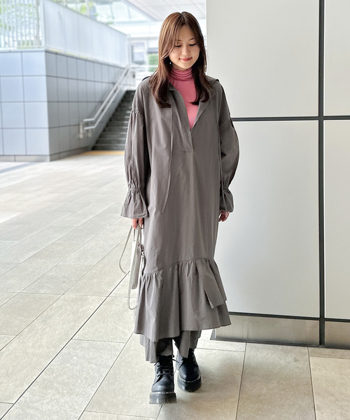 COMMRE（コムル）の「【COMMRE / コムル】コットン裾ボリュームワンピース（ワンピース・レディース・ブラック/チャコールグレー・FREE）」の7枚目の写真