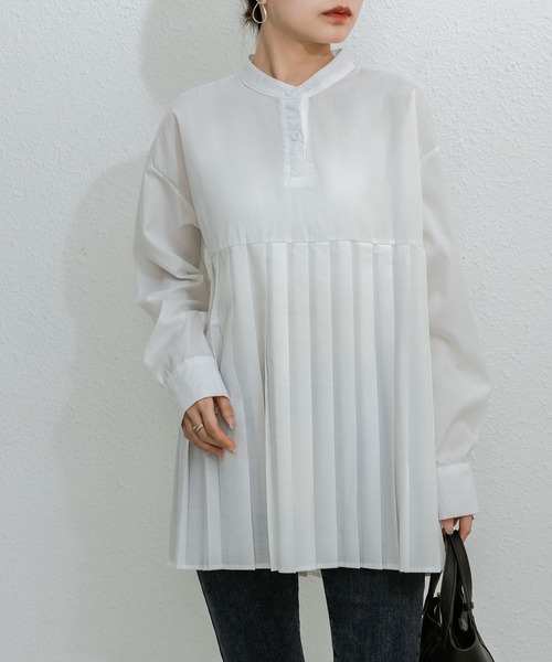 DRESSTERIOR◆長袖ブラウス/--/コットン/WHT/無地/085-82092 DRESSTERIOR ブラウス シャツ 「洗える/コットン100%」オーバー